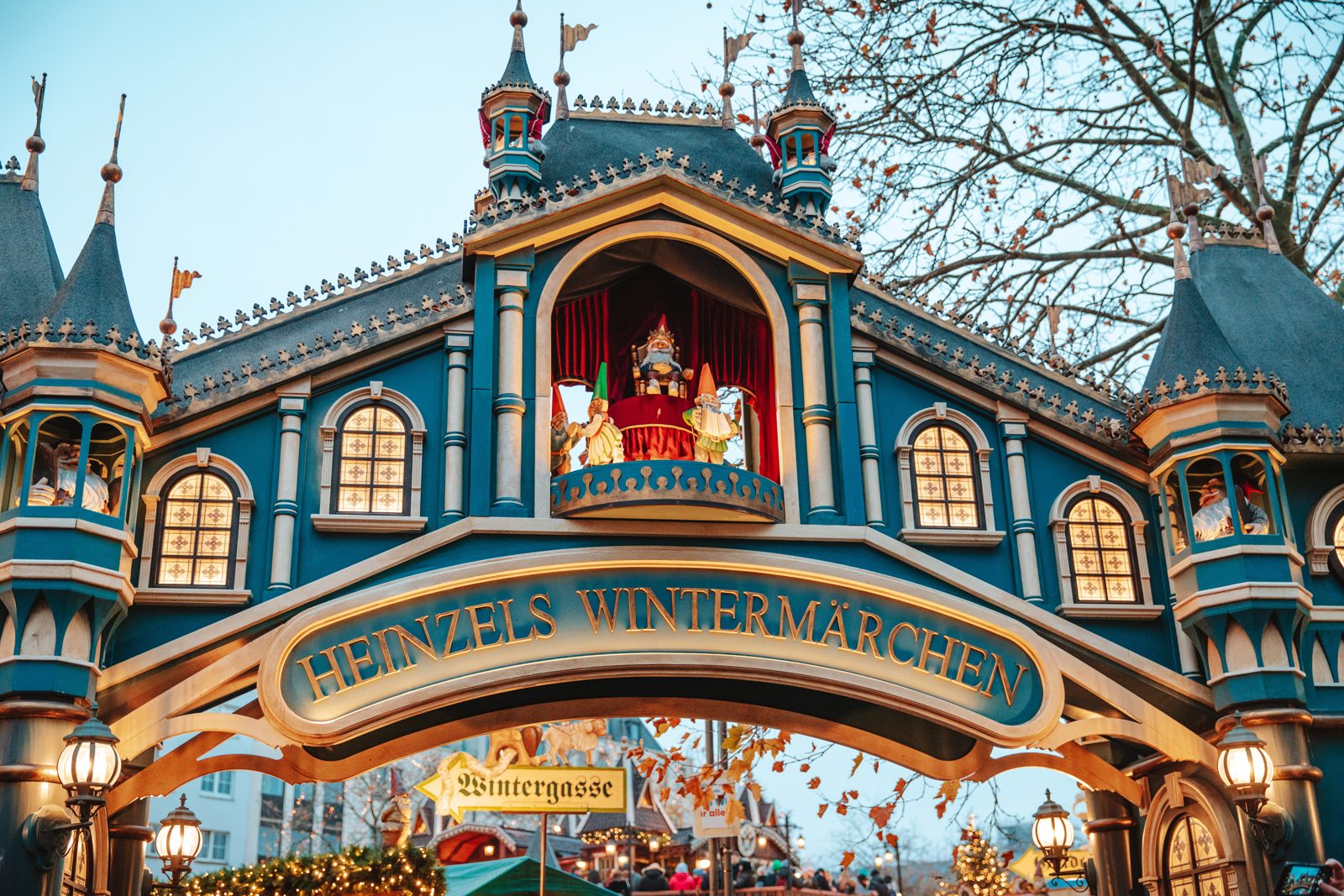 Entrance gate to Heinzels Wintermärchen Christmas market in Cologne old town