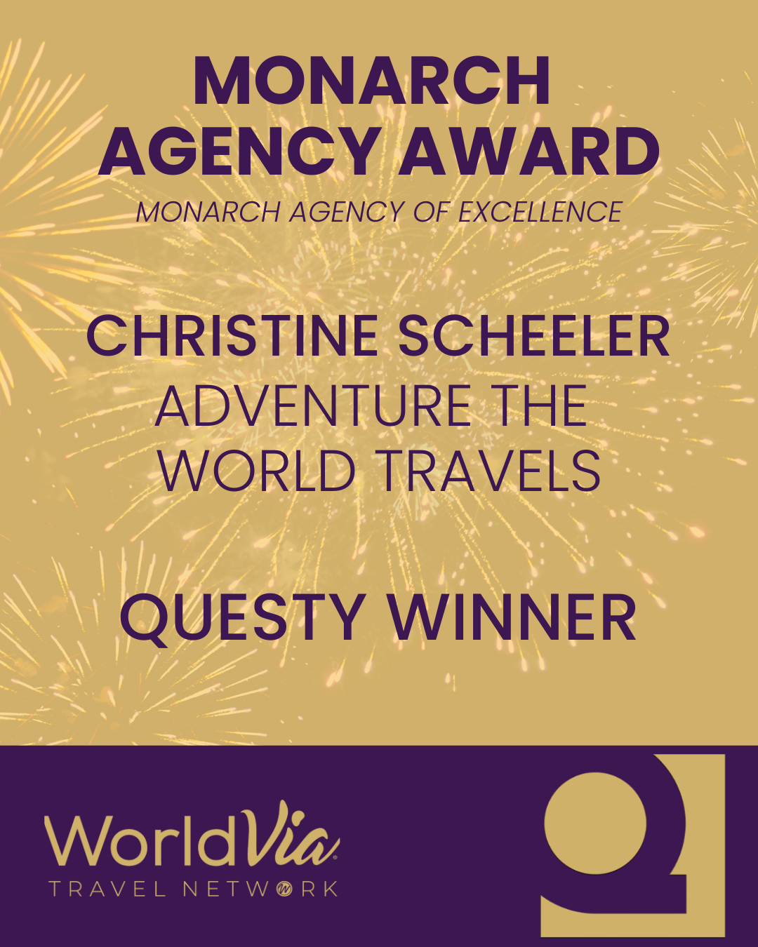 WorldVia Monarch Agency Award, Questy Winner: Christine Scheeler, Adventure the World Travels