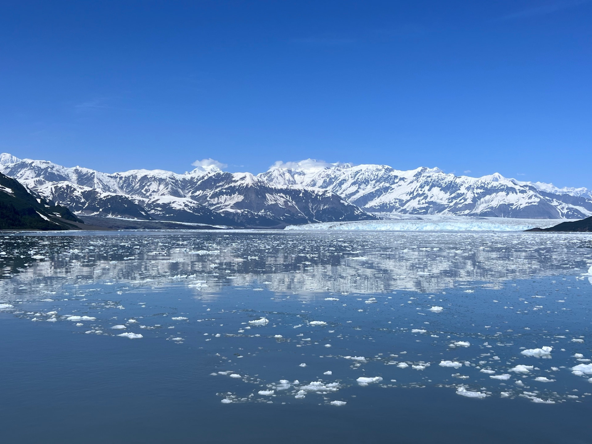 Hubbard Glacier and its ice-filled waters in Alaska.