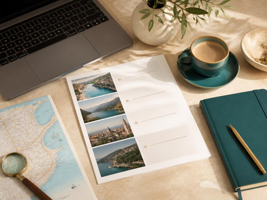 Travel itinerary and map spread on a desk